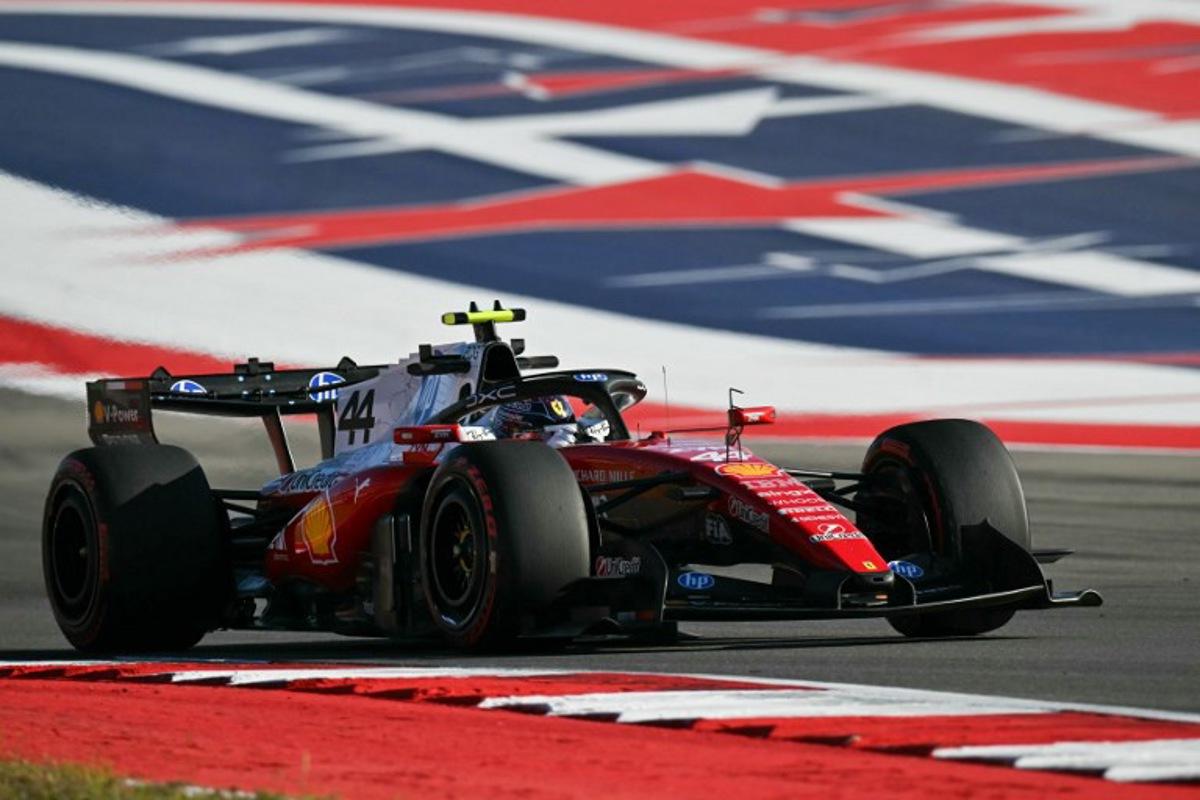 Ferrari's British driver Lewis Hamilton races during the second practice session for the United States Formula One Grand Prix at the Circuit of the Americas in Austin, Texas, on October 23, 2026.  ANGELA WEISS / AFP