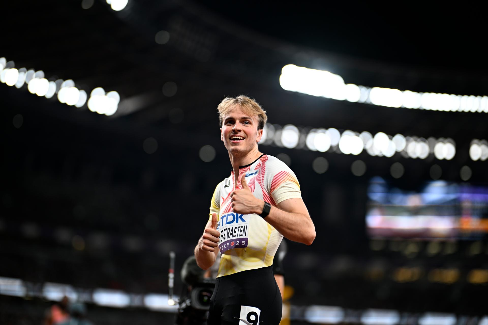 Belgian Simon Verherstraeten pictured during the heats of the men's 4x100m relay race, at the World Athletics Championships in Tokyo, Japan, on Saturday 20 September 2025. The outdoor Worlds are taking place from 13 to 21 September. BELGA PHOTO JASPER JACOBS
