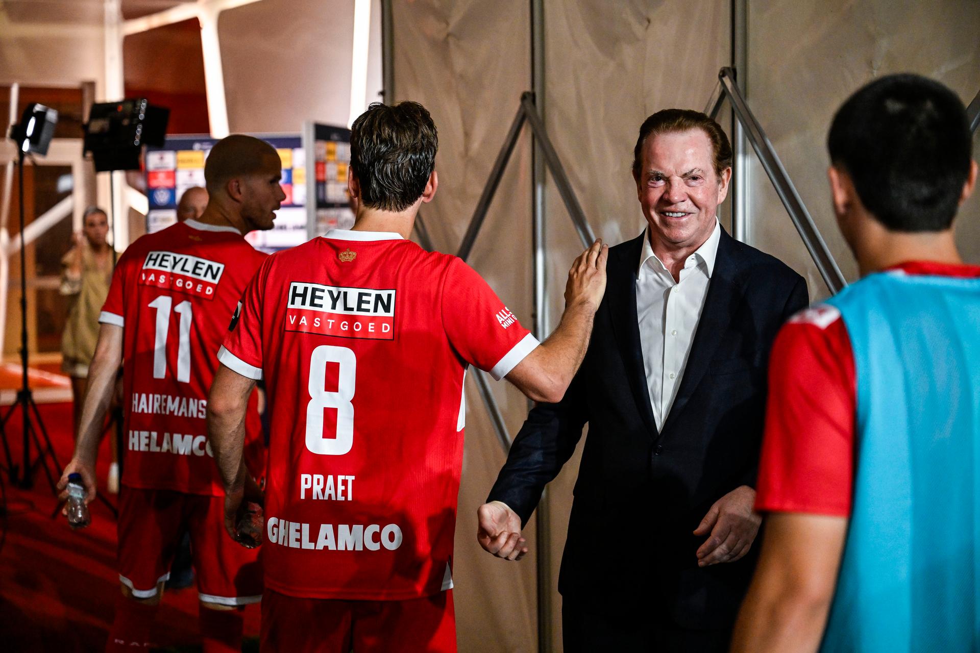 Antwerp's Dennis Praet and Antwerp owner Paul Gheysens pictured after a soccer match between Royal Antwerp FC and KVC Westerlo, Saturday 23 May 2026 in Antwerp, on the last day of the Europe Play-offs (PO2) of the 2025-2026 'Jupiler Pro League' first division of the Belgian championship. BELGA PHOTO TOM GOYVAERTS