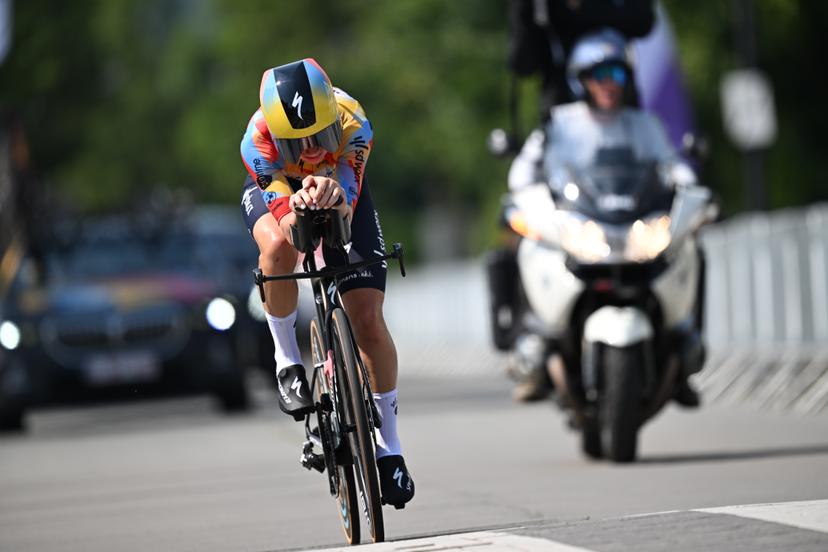 Elite Women Lotte Kopecky pictured in action the women's elite individual road time trial race (20,5km) at the Belgian Cycling Championships, in Maarkedal, on Friday 26 June 2026. BELGA PHOTO DAVID PINTENS