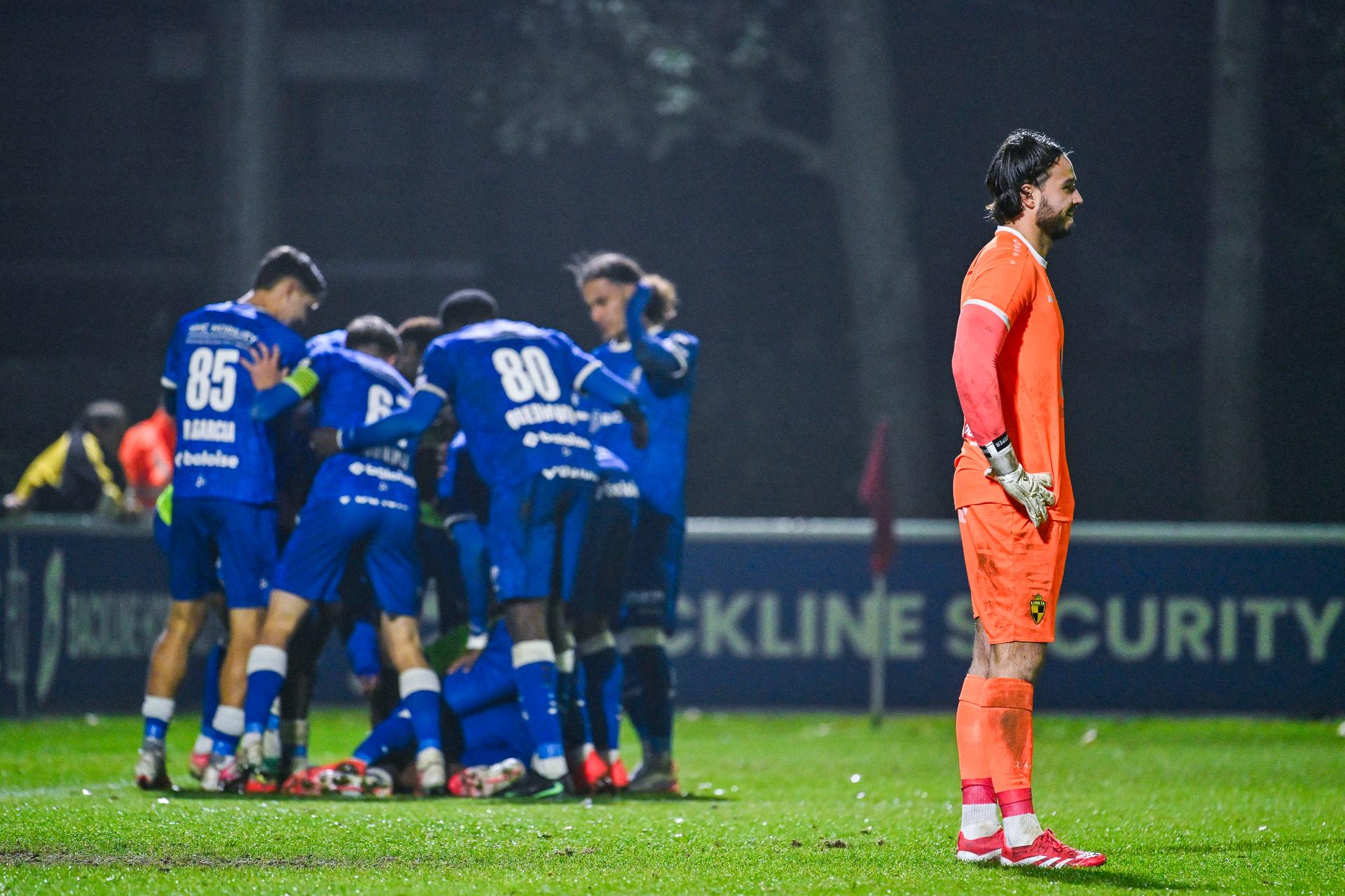 Lierse's goalkeeper Jarno De Smet looks dejected during a soccer match between Jong KAA Gent and K. Lierse SK, Friday 30 October 2026 in Gent, on day 9 of the 2026-2027 'Challenger Pro League' second highest division of the Belgian championship. BELGA PHOTO TOM GOYVAERTS