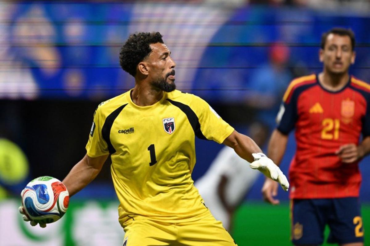 Cape Verde's goalkeeper #01 Vozinha throws the ball during the 2026 World Cup Group H football match between Spain and Cape Verde at the Atlanta Stadium in Atlanta on June 15, 2026.   Roberto SCHMIDT / AFP