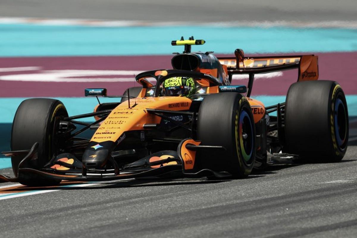 McLaren's British driver Lando Norris races during the 2026 Miami Formula One Sprint at Miami International Autodrome in Miami Gardens, Florida, on May 2, 2026.   CHARLY TRIBALLEAU / AFP