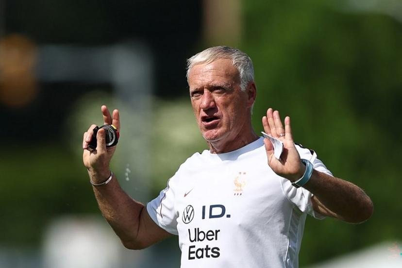 France's head coach Didier Deschamps gestures as he leads a  training session at Bentley University, the team's base camp, during the 2026 World Cup football tournament in Waltham, near Boston, on June 12, 2026.   FRANCK FIFE / AFP