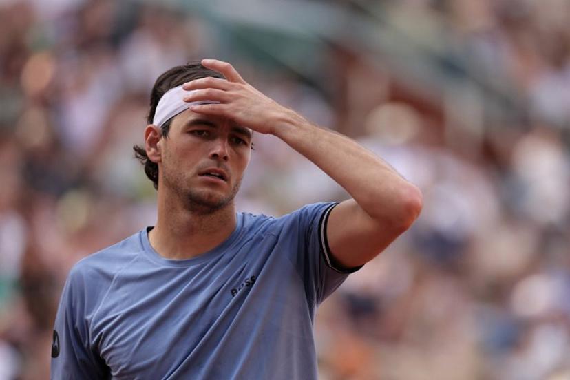 US Taylor Fritz reacts as he plays against US Nishesh Basavareddy during their men's singles match on day 1 of the French Open tennis tournament on Court Suzanne-Lenglen at the Roland-Garros Complex in Paris on May 24, 2026.  Thomas SAMSON / AFP