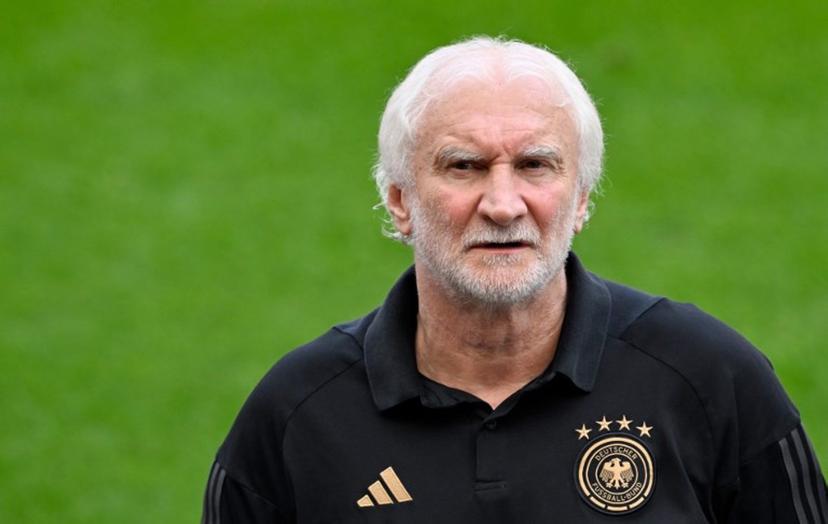 German football legend Rudi Voeller, manager of the German Football Federation (DFB), attends a training of Germany's football team on September 6, 2025 in Cologne, western Germany, on the eve of the 2026 World Cup qualifiers Europe zone group A football match between Germany and Northern Ireland.  INA FASSBENDER / AFP