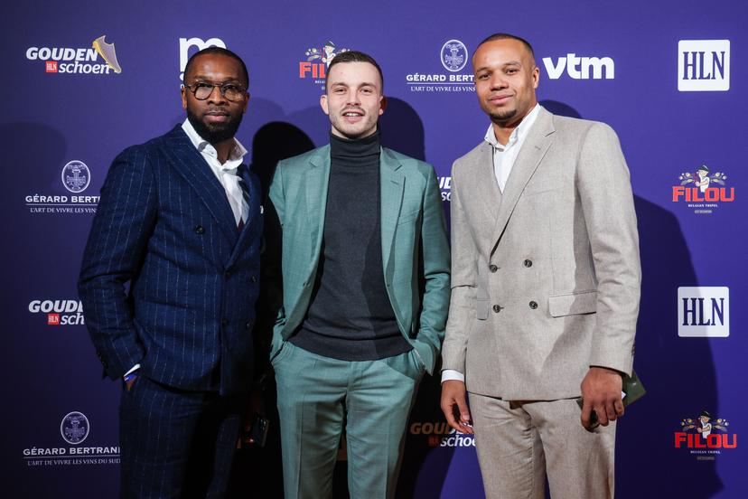 Vadis Odjidja-Ofoe (R) pictured at the arrival for the 71st edition of the 'Golden Shoe' award ceremony, in Middelkerke, Tuesday 04 February 2025. The Golden Shoe (Gouden Schoen / Soulier d'Or) is an award for the best soccer player of the Belgian Jupiler Pro League championship during the calendar year 2024. BELGA PHOTO VIRGINIE LEFOUR