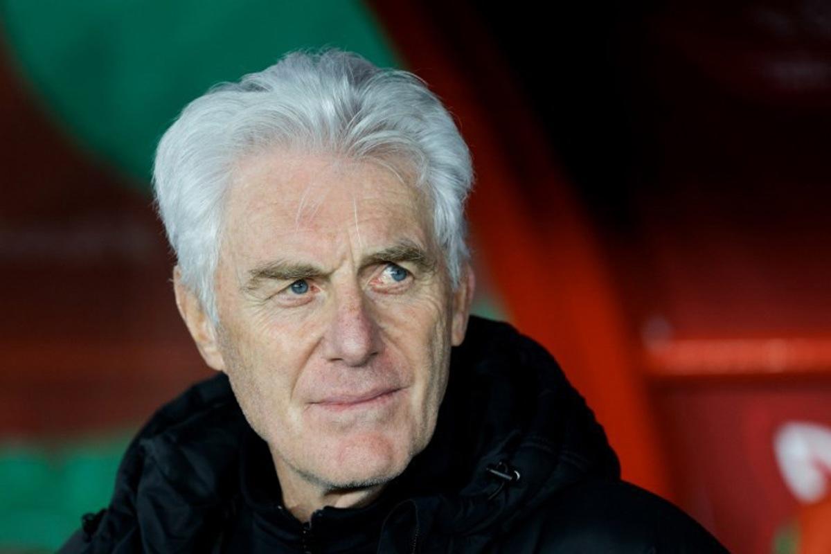 South Africa's head coach Hugo Broos during the Africa Cup of Nations (CAN) round of 16 football match between South Africa and Cameroon at Al Medina Stadium in Rabat on January 4, 2026.   Abdel Majid BZIOUAT / AFP