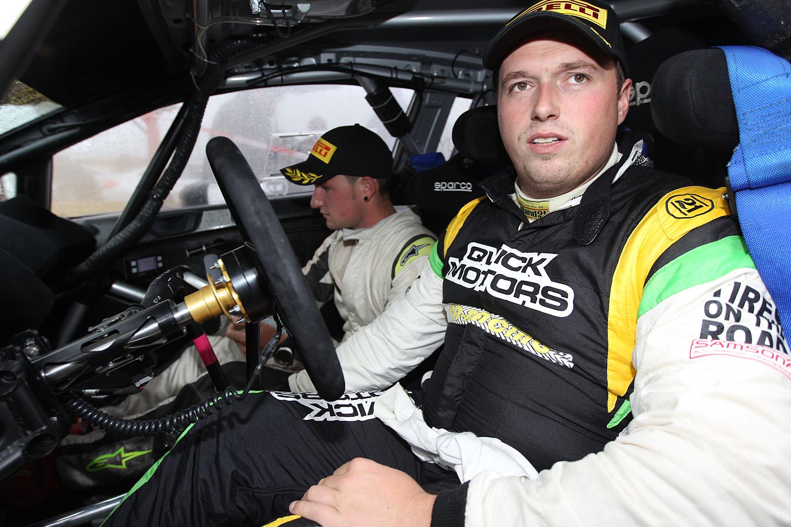 20150905 - PASSENDALE, BELGIUM : Belgian driver Tom Van Rompuy  and his co-driver Bert Feys pictured at the Omloop van Vlaanderen rally, seventh stage of the Belgian Rally Championship, Saturday 05 September 2015, near Passendale. BELGA PHOTO WILLY WEYENS