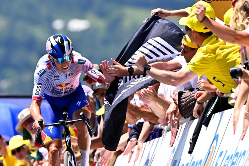 New Zealander Laurence Pithie of Red Bull-BORA-Hansgrohe pictured at the finish of stage 13 of the 2025 Tour de France cycling race, an 11km individual time trial from Loudenvielle to Peyragudes, on Friday 18 July 2025 in France. The 112th edition of the Tour de France starts on Saturday 5 July in Lille, France, and will finish in Paris, France on the 27th of July.   BELGA PHOTO JASPER JACOBS
