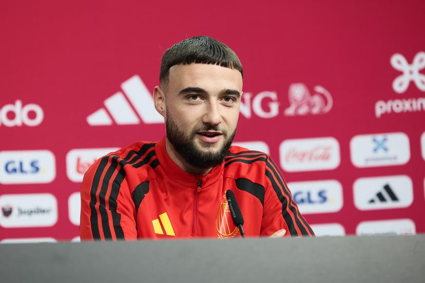 Belgium's Zeno Debast pictured during a press conference of Belgian national soccer team Red Devils, on Sunday 28 June 2026 in their base camp, home of the Seattle Sounders, Renton, Seattle, USA. The Rode Duivels - Diables Rouges qualified for the knockout stage of the 2026 FIFA World Cup, where they'll meet Senegal in the round of 32 on July 1st. BELGA PHOTO BRUNO FAHY