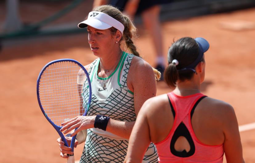 Belgian Magali Kempen and Slovenian Andreja Klepac celebrate during a doubles tennis match between Brazilian-Argentinian pair Martins-Sierra and Belgian-Slovenian pair Kempen-Klepac, in the second round of the women's doubles at the Roland Garros French Open tennis tournament, in Paris, France, Saturday 30 May 2026. This year's tournament takes place from 18 May to 07 June. BELGA PHOTO VIRGINIE LEFOUR