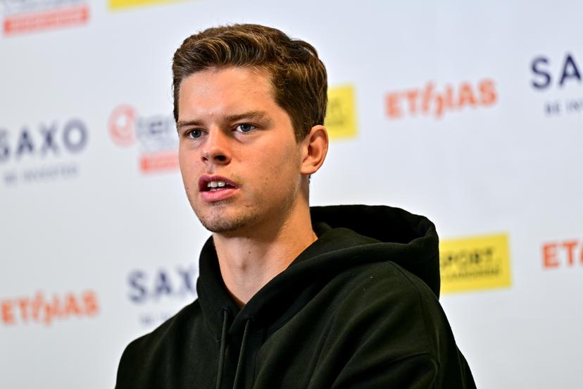 Belgian Alexander Blockx pictured at a press moment of Belgian young player Blockx (21) and his coach Bemelmans, on Friday 15 May 2026, in Wilrijk, Antwerp. BELGA PHOTO DIRK WAEM