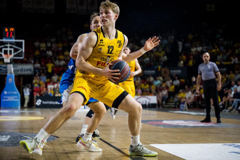 Oostende's Marcus Domask pictured in action during a basketball match between BC Oostende and Okapi Aalst, Friday 22 May 2026, in Oostende, on the first round (out of 5) of the Semi Finals Playoffs of the 'BNXT League' Belgian/ Dutch first division basket championship. BELGA PHOTO JASPER JACOBS