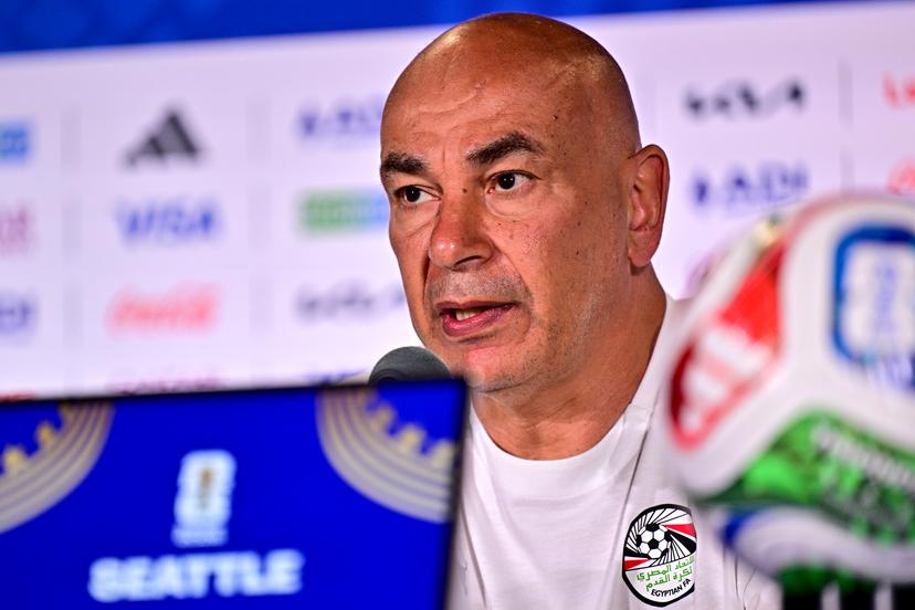Egypt's head coach Hossam Hassan pictured during a press conference of the Egyptian national soccer team on Sunday 14 June 2026 in Seattle, USA, ahead of their first game tomorrow against Belgian national soccer team Red Devils at the FIFA World Cup 2026. BELGA PHOTO DIRK WAEM