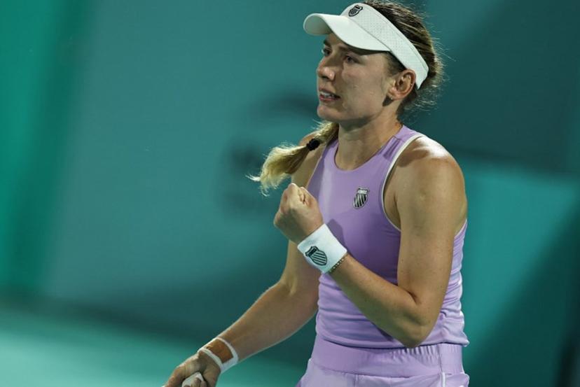 Russia's Ekaterina Alexandrova reacts during their women's singles semi-final match against USA's Hailey Baptiste at the Abu Dhabi Open tennis tournament in Abu Dhabi on February 6, 2026.  Fadel SENNA / AFP