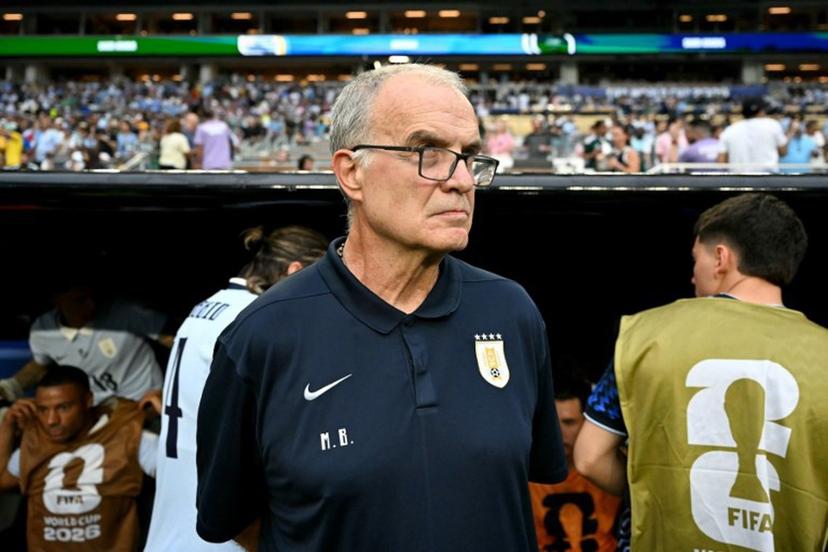 Uruguay's Argentine head coach Marcelo Bielsa gestures ahead of the 2026 World Cup Group H football match between Saudi Arabia and Uruguay at the Miami Stadium in Miami Gardens on June 15, 2026.   CHANDAN KHANNA / AFP
