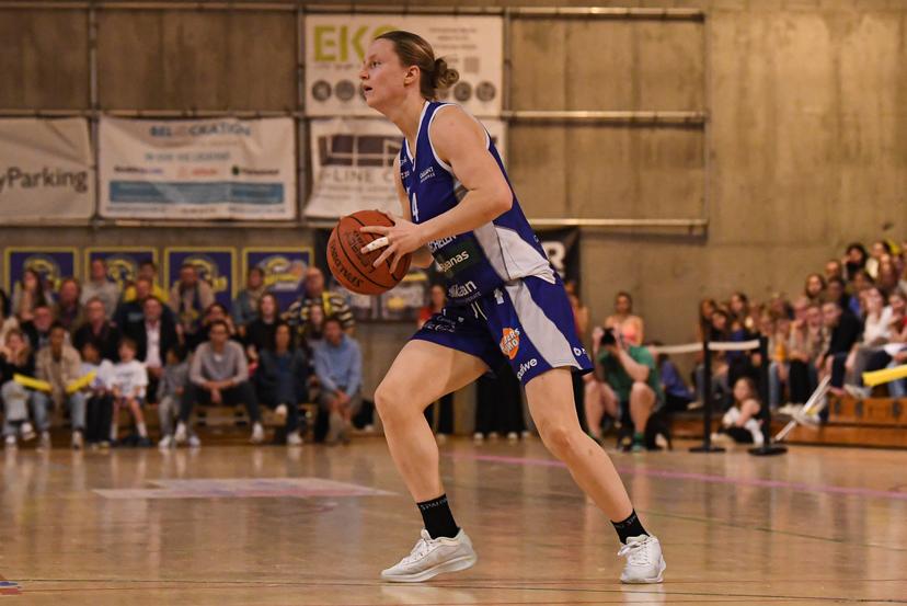 Mechelen's Renee Denys pictured in action during a basketball match between Royal Castors Braine and Kangoeroes Mechelen, Tuesday 22 April 2025, in Braine-l'Alleud, a 3rd leg best-of-3 game in the play-offs finals of the Women's Top Division Belgian basketball competition. BELGA PHOTO JILL DELSAUX