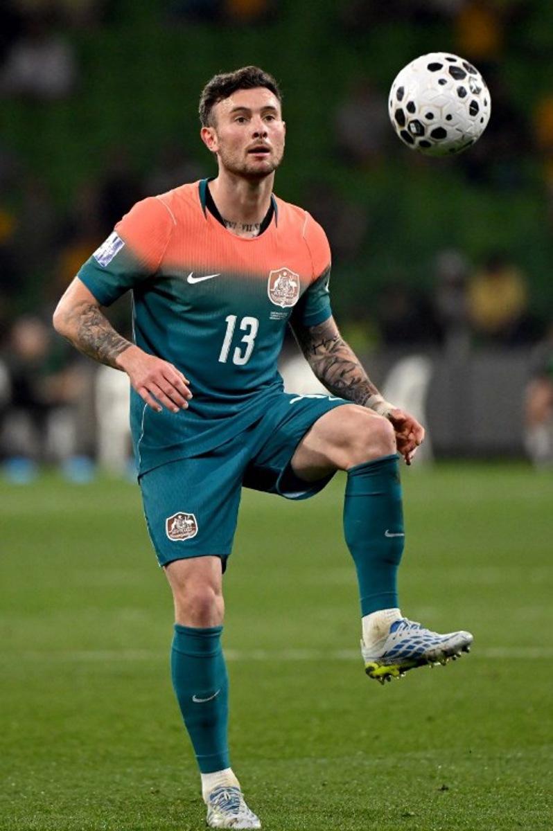 A photo taken on March 31, 2026 shows Australia's Aiden O'Neill kicks the ball during the international friendly football match between Australia and Curacao at the Melbourne Rectangular Stadium in Melbourne.  William WEST / AFP