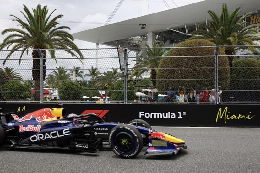 Red Bull Racing's Dutch driver Max Verstappen races during the 2026 Miami Formula One Grand Prix at Miami International Autodrome in Miami Gardens, Florida, on May 3, 2026.   CHARLY TRIBALLEAU / AFP