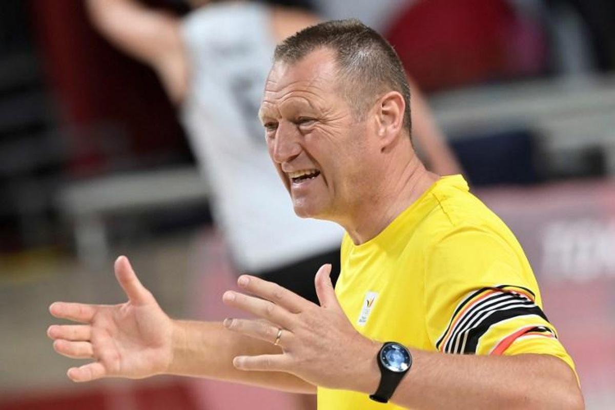 Belgium's basketball team head coach Philip Mestdagh attends a training session with his team during the Tokyo 2020 Olympic Games at the Saitama Super Arena in Saitama on July 24, 2021.  ARIS MESSINIS / AFP