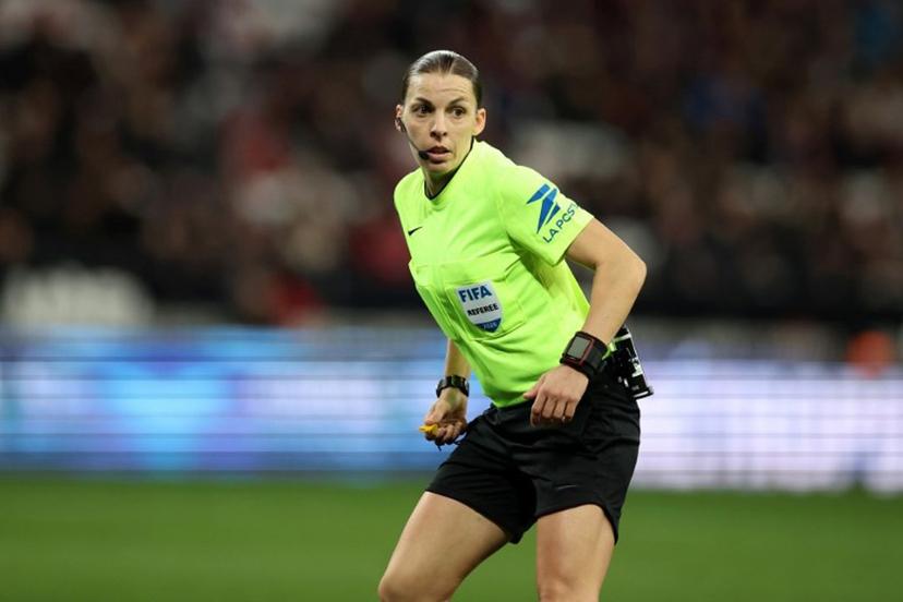 French referee Stephanie Frappart watches players during the French L1 football match between OGC Nice and Stade Brestois 29 (Brest) at the Allianz Riviera Stadium in Nice, south-eastern France, on February 1, 2026.   Valery HACHE / AFP