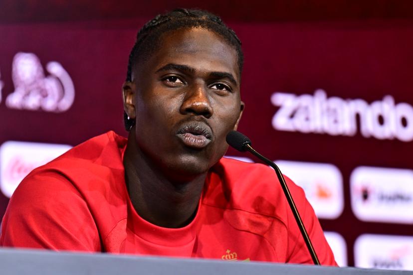 Belgium's Amadou Onana pictured during a press conference of Belgian national soccer team Red Devils for the 2026 FIFA World Cup, at the Proximus Basecamp in Tubize, on Wednesday 03 June 2026. The 2026 FIFA World Cup will take place in the United States, Mexico, and Canada from 11/06 to 19/07. BELGA PHOTO BRUNO FAHY