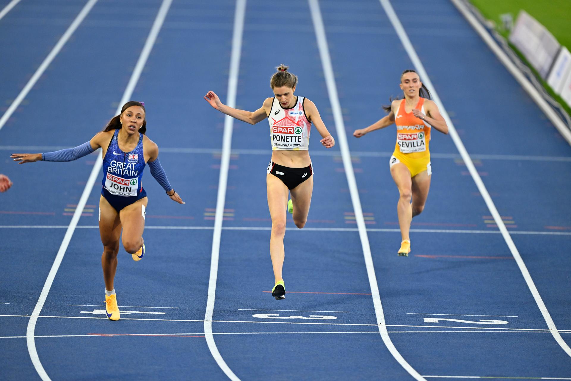 Belgian Helena Ponette pictured during the Women's 400m final  on the sixth day of the European Athletics Championships (August 10-18) in Birmingham, United Kingdom, on Saturday 15 August 2026. BELGA PHOTO ERIC LALMAND