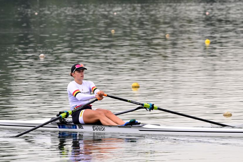 Belgian athlete Mazarine Guilbert pictured during a training session ahead of a press conference organized by the 'Vlaamse Roeiliga' Flemish rowing federation, Tuesday 09 September 2025 in Willebroek, to present the athletes and new coaching staff that will take part to the World Championships in Shanghai (September 21-28). BELGA PHOTO DIRK WAEM