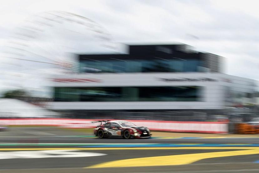 This photograph shows a Lexus RC F LMGT3 during Le Mans 24-hours endurance race in Le Mans, western France, on June 16, 2024.   GUILLAUME SOUVANT / AFP