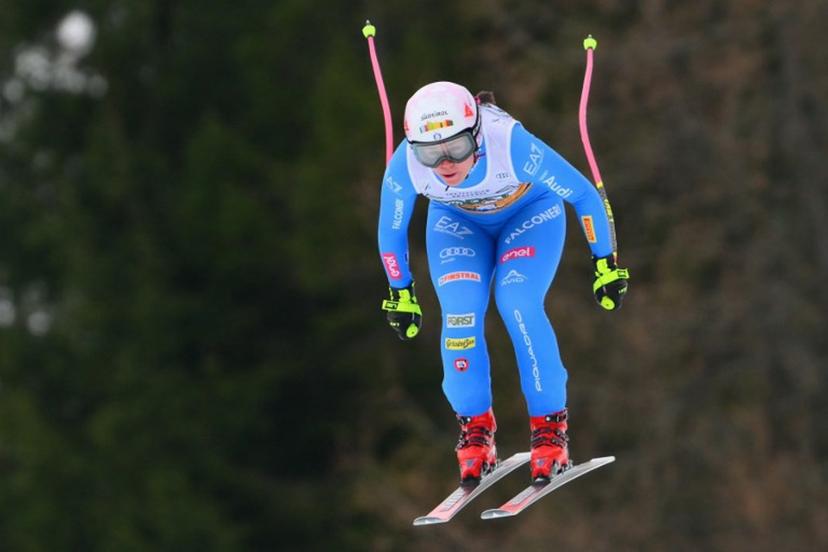 Italy's Nicol Delago competes during the Women's Downhill event of FIS Alpine Skiing World Cup in Tarvisio, Italy on January 17, 2026.  Marco BERTORELLO / AFP