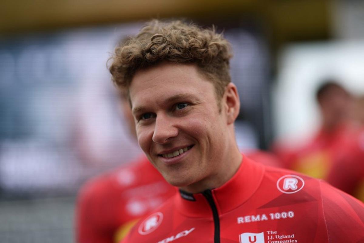 Uno-X Mobility's Norwegian rider Jonas Abrahamsen attends the teams' presentation event on the eve of the 123rd edition of the Paris-Roubaix one-day classic cycling race, 258.3 km between Compiegne and Roubaix, in Compiegne, northern France, on April 11, 2026.  Anne-Christine POUJOULAT / AFP