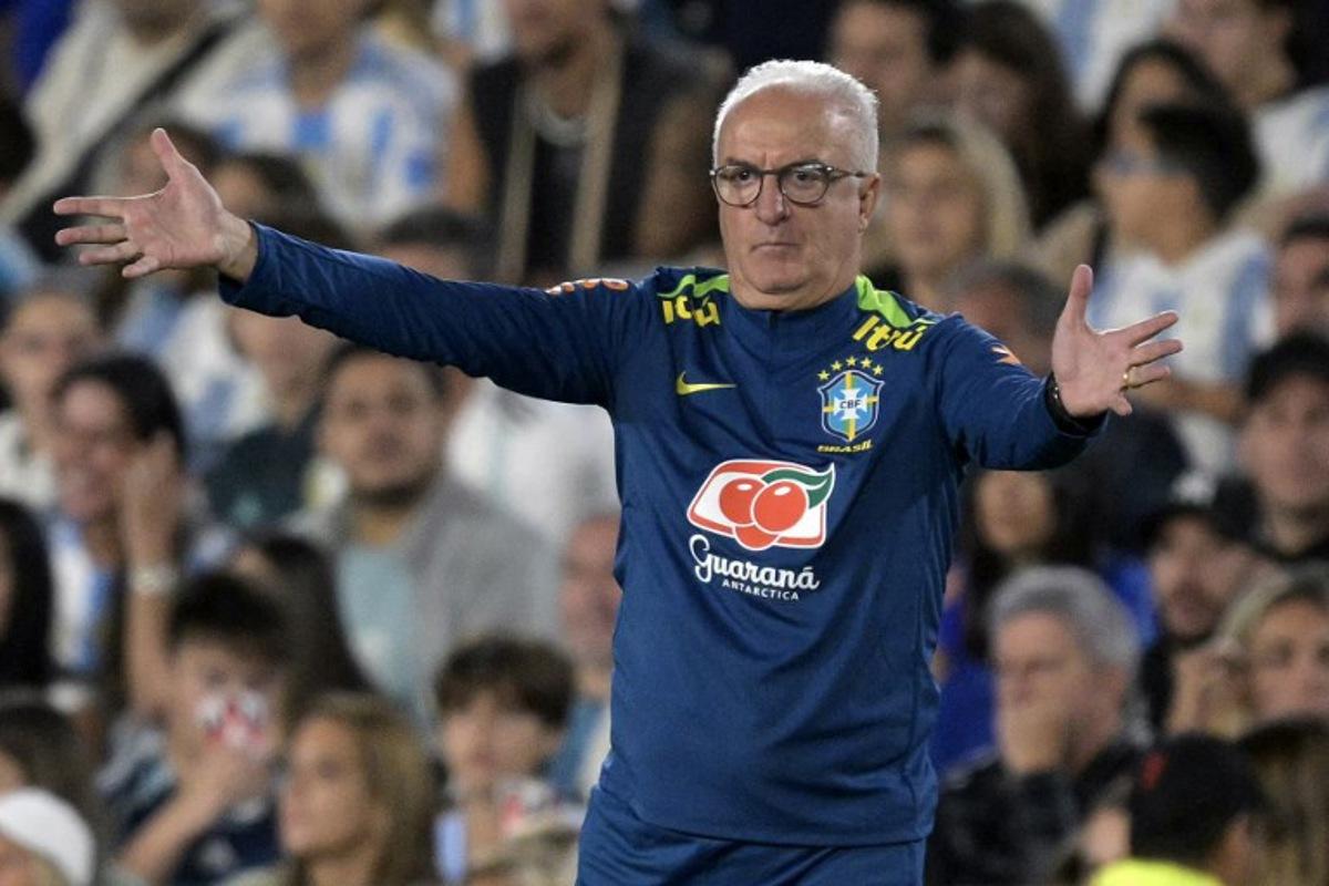 Brazil's head coach Dorival Junior gestures during the 2026 FIFA World Cup South American qualifiers football match between Argentina and Brazil at the Mas Monumental stadium in Buenos Aires on March 25, 2025.  JUAN MABROMATA / AFP