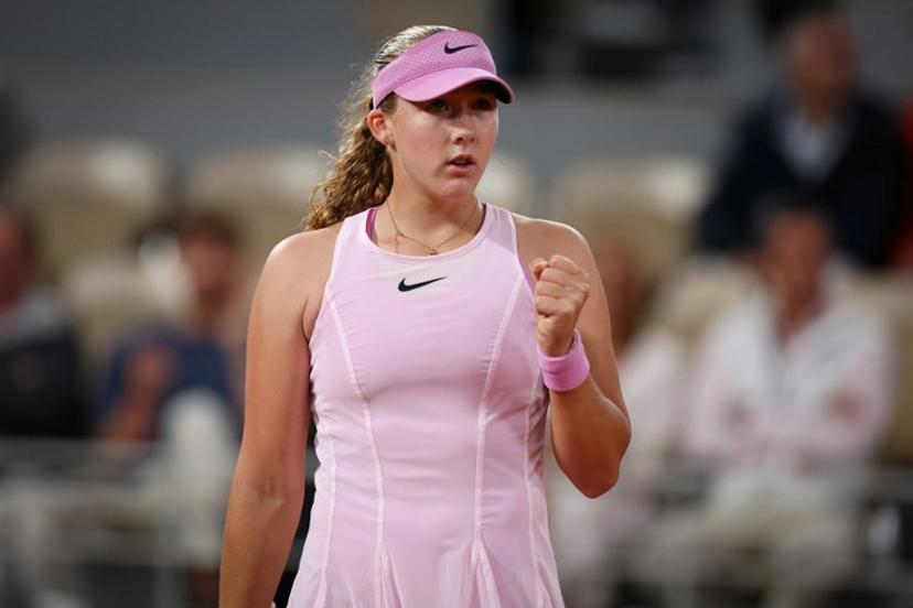 Mirra Andreeva reacts to a point against Romania's Sorana Cirstea during their women's quarter final singles match on day 10 of the French Open tennis tournament on Court Philippe-Chatrier at the Roland-Garros Complex in Paris on June 2, 2026.  ALAIN JOCARD / AFP