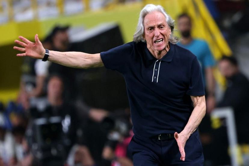 Nassr's head coach Jorge Jesus shouts directions to his team players during the Saudi Pro League football match between Al-Nassr and Damac at the Al-Awwal Park Stadium in Riyadh on May 21, 2026.  Fayez NURELDINE / AFP
