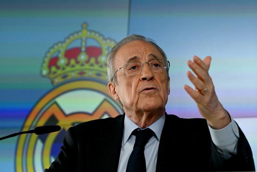 Real Madrid President Florentino Perez talks to media at Real Madrid Sports City in Valdebebas, in the outskirts of Madrid, on May 12, 2026. Real Madrid president Florentino Perez calls club elections, will stand again, AFP reports on May 12, 2026. JAVIER SORIANO / AFP