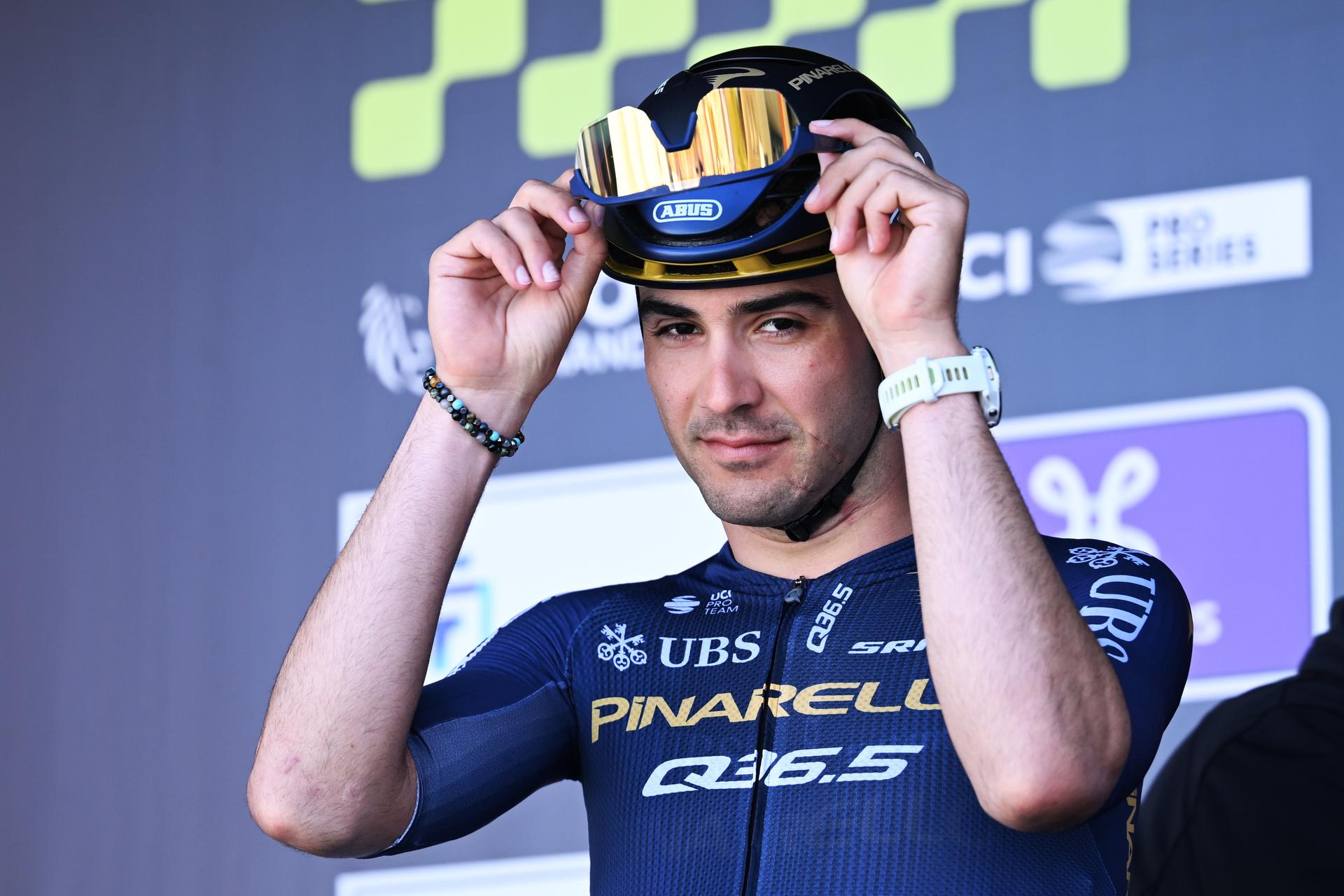 Italian Matteo Moschetti of Pinarello Q36.5 Pro Cycling Team pictured at the start of the men's race of the 'Scheldeprijs' one day cycling event, 205,2km from Terneuzen, the Netherlands to Schoten, Belgium on Wednesday 08 April 2026. BELGA PHOTO MAARTEN STRAETEMANS