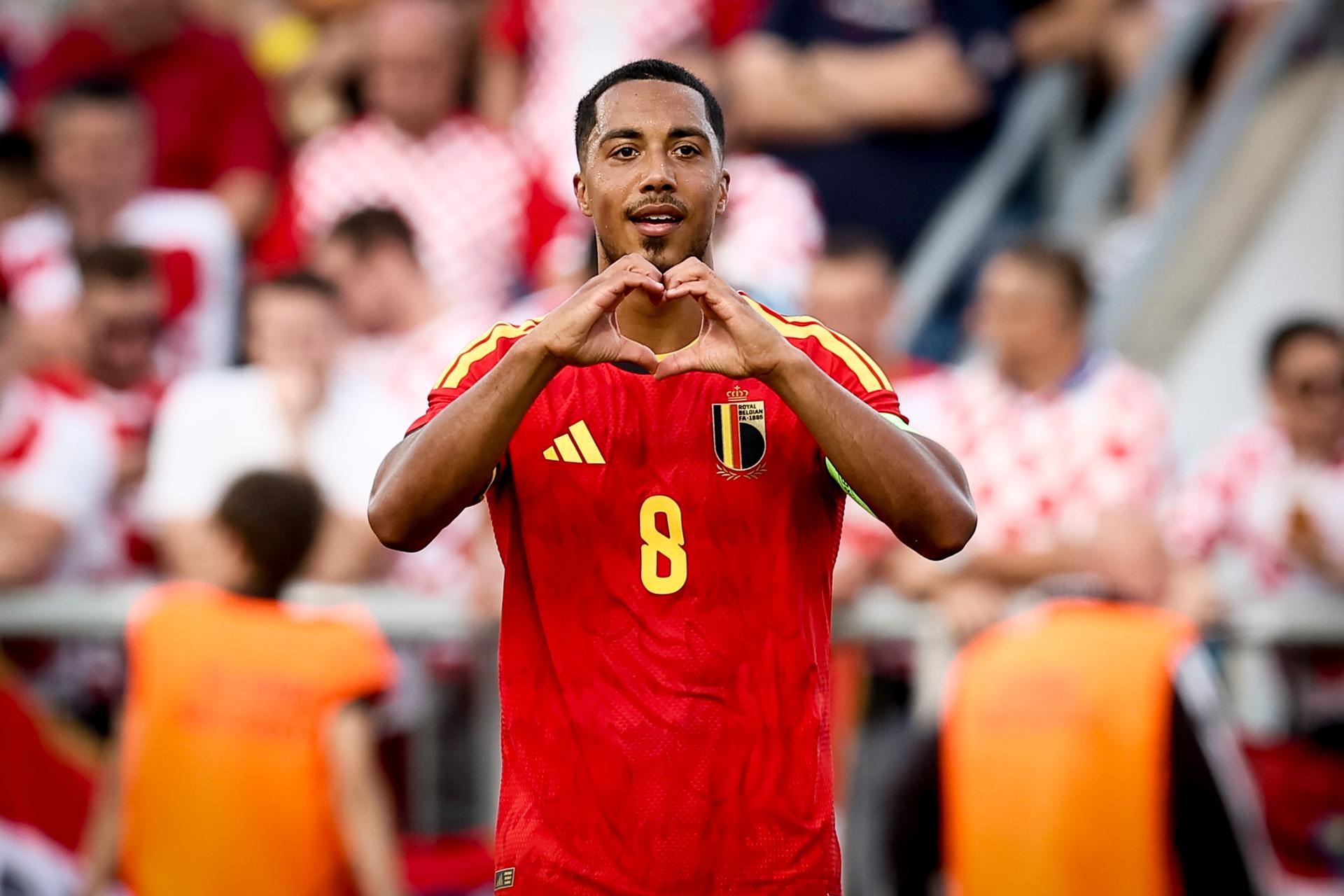 Belgium's Youri Tielemans celebrates after scoring during a friendly soccer game between Croatia and Belgian national soccer team Red Devils, in Rijeka, Croatia, on Tuesday 02 June 2026, part of the preparations for the 2026 FIFA World Cup. BELGA PHOTO BRUNO FAHY