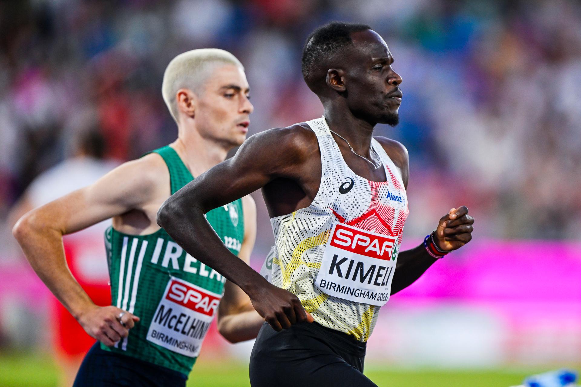 Belgian athlete Isaac Kimeli pictured in action during the men's 5000m race at the European Athletics Championships (August 10-18) in Birmingham, United Kingdom, on Monday 10 August 2026. BELGA PHOTO ERIC LALMAND