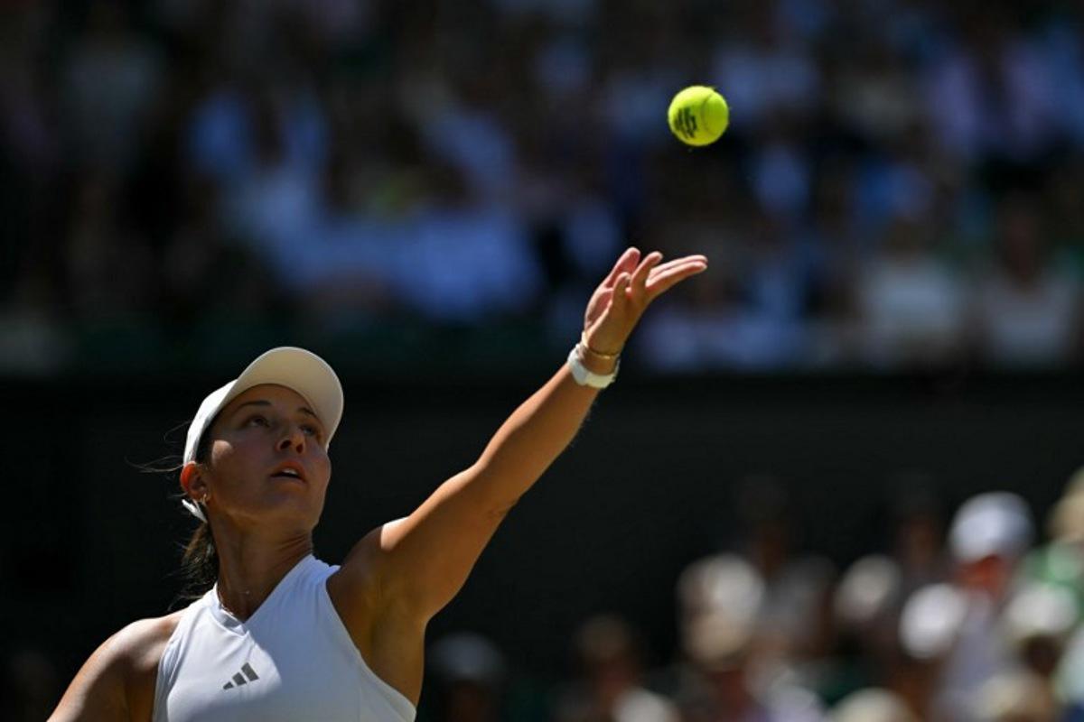 US player Jessica Pegula serves to US player Coco Gauff during their women's singles quarter-final tennis match on the ninth day of the 2026 Wimbledon Championships at The All England Lawn Tennis and Croquet Club in Wimbledon, southwest London, on July 7, 2026.  Glyn KIRK / AFP