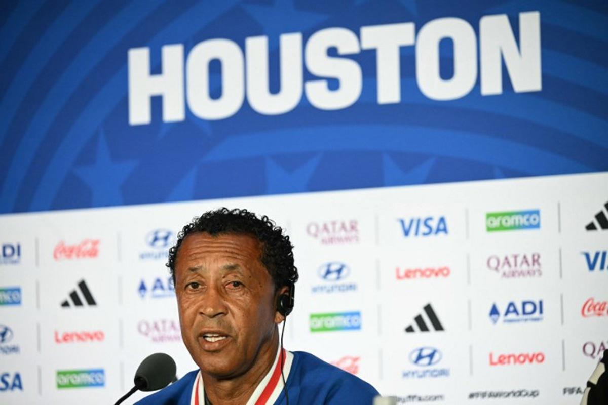 Cape Verde's head coach Bubista gives a press conference at the Houston Stadium in Houston on June 25, 2026, on the eve of the 2026 World Cup Group H football match between Cape Verde and Saudi Arabia.   RONALDO SCHEMIDT / AFP