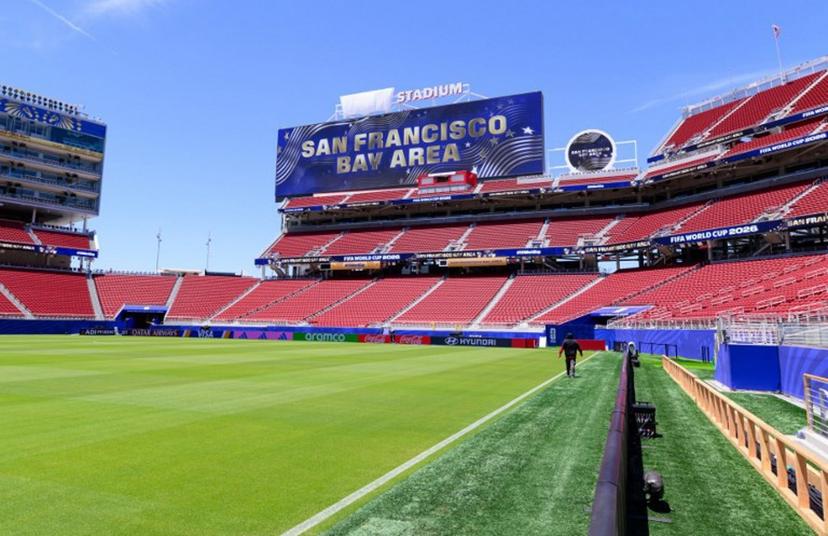 A general view shows San Francisco Bay Area Stadium (temporarily renamed from Levi's Stadium) ahead of the 2026 FIFA World Cup in Santa Clara, California, on June 7, 2026. The stadium will host six matches for the FIFA World Cup 2026.  JOSH EDELSON / AFP