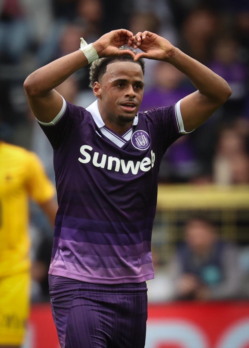 Anderlecht's Ilay Camara celebrates after scoring during a soccer match between RSCA Anderlecht and KV Mechelen, Sunday 17 May 2026 in Brussels, on day 8 of the Champion's Play-off of the 2025-2026 'Jupiler Pro League' first division of the Belgian championship. BELGA PHOTO VIRGINIE LEFOUR