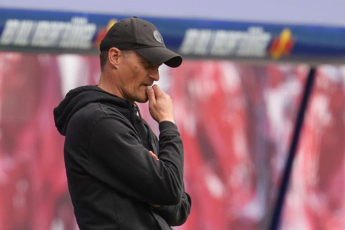 St Pauli's German head coach Alexander Blessin follows the action from the sidelines during the German first division Bundesliga football match between RB Leipzig and St Pauli in Leipzig, eastern Germany, on May 9, 2026.  Odd ANDERSEN / AFP