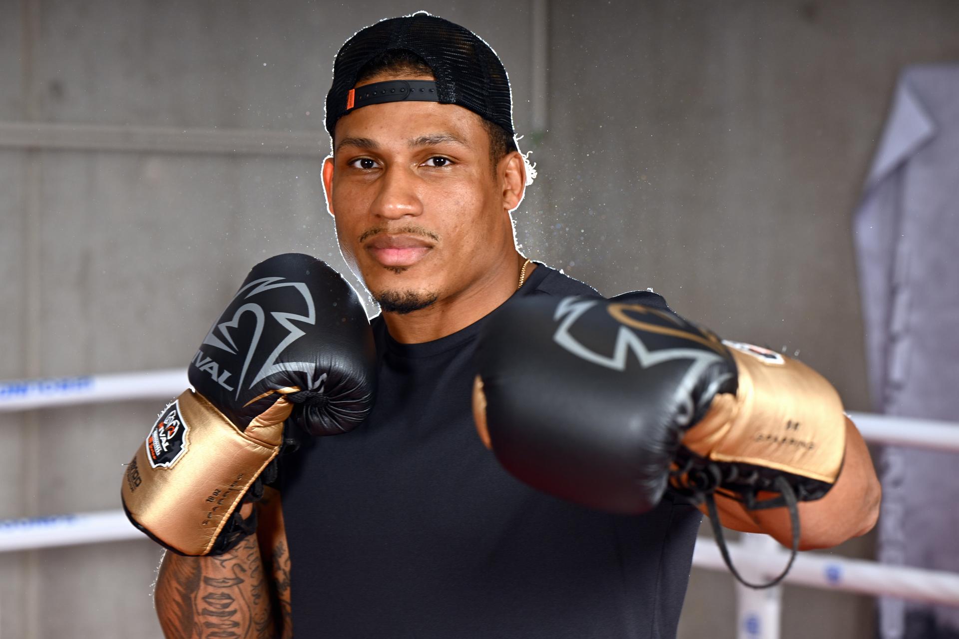 Belgian boxer Ryad Merhy poses for the photographer during a press conference on the WBC world bridgerweight (super cruiserweight) championship boxing match between Belgian Merhy and South African Lerena (May 30), in Ottignies, on Wednesday 15 April 2026. BELGA PHOTO ERIC LALMAND