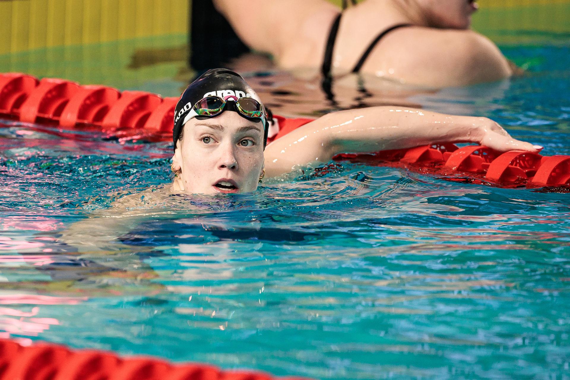 Florine Gaspard of Belgium during Women's 50m Breaststroke Semifinal 2, in the European Aquatics Short Course Swimming Championships in Lublin, Poland, on Saturday 06 December 2025. BELGA PHOTO NIKOLA KRSTIC