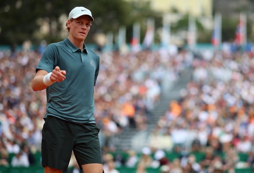 Italy's Jannik Sinner gestures as he plays against France's Ugo Humbert during the Monte Carlo ATP Masters Series Tournament round of 64 tennis match on Court Rainier III at the Monte-Carlo Country Club in Roquebrune-Cap-Martin, south-eastern France on April 7, 2026.  Valery HACHE / AFP