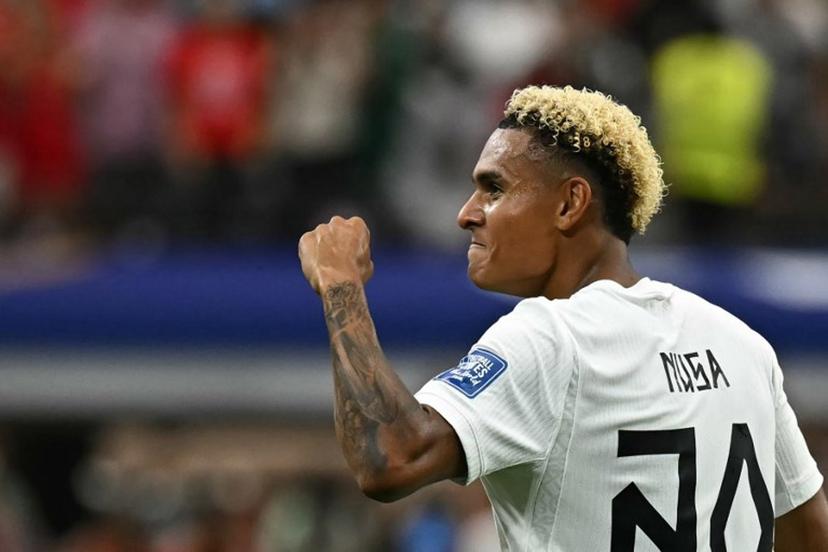 Norway's midfielder #20 Antonio Nusa celebrates  after after scoring the opening goal during the 2026 World Cup round of 32 football match between Ivory Coast and Norway at the Dallas Stadium in Arlington on June 30, 2026.   Paul ELLIS / AFP