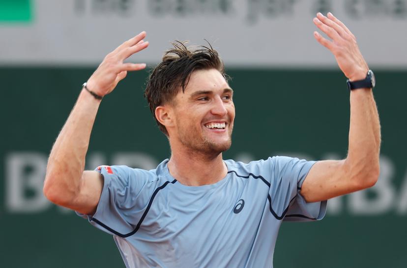 Belgian Raphael Collignon celebrates winning his match a first round match in the men's singles between Australian Vukic and Belgian Collignon at the Roland Garros French Open tennis tournament, in Paris, France, Monday 25 May 2026. This year's tournament takes place from 18 May to 07 June. BELGA PHOTO VIRGINIE LEFOUR