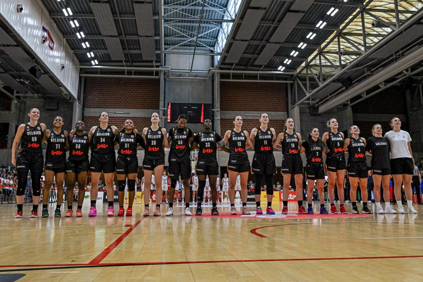 Belgian Cats' players pictured ahead of a friendly basketball match between Belgian national women's team the Belgian Cats and Italy, in Kortrijk on Saturday 15 August 2026. The Cats are preparing the world cup in Germany in September. BELGA PHOTO EMILE WINDAL